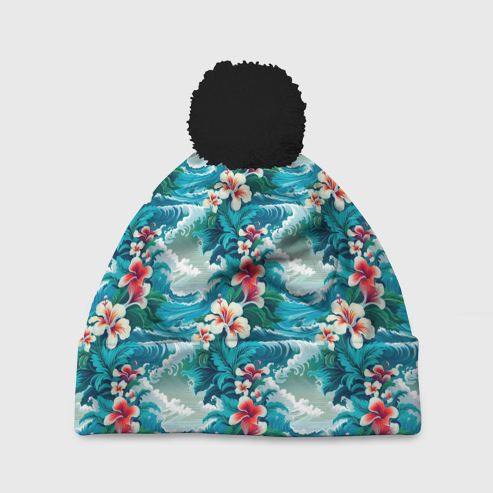 Шапка 3D c помпоном Цветы объемные паттерн фото