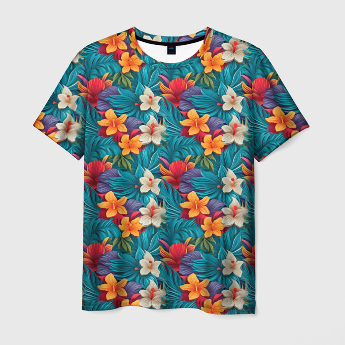 Мужская футболка 3D Разноцветные  цветочки фото
