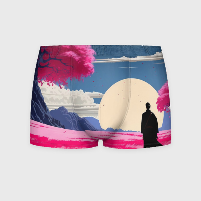 Мужские трусы 3D Самурай в поле на закате фото