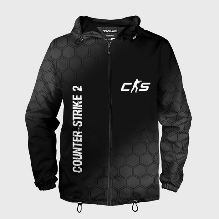 Мужская ветровка 3D Counter Strike 2 glitch на темном фоне: надпись, символ фото