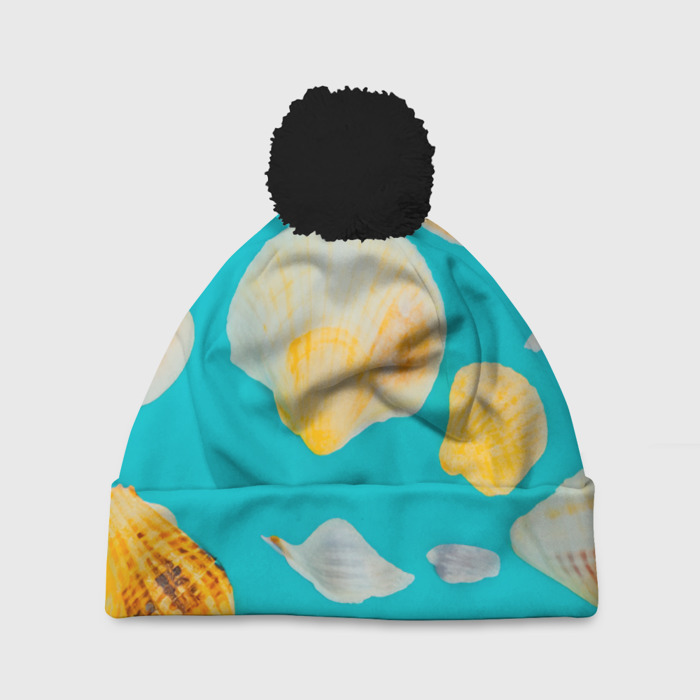 Шапка 3D c помпоном Лето, ракушки фото