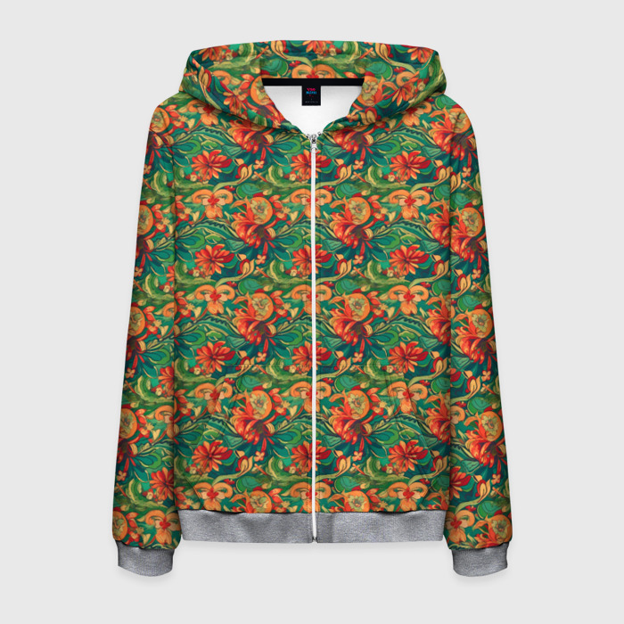 Мужская толстовка 3D на молнии Цветочный            паттерн фото