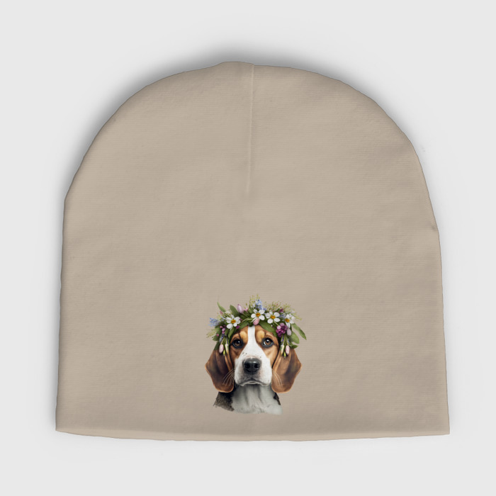Мужская шапка демисезонная Бигль с венком из цветов фото