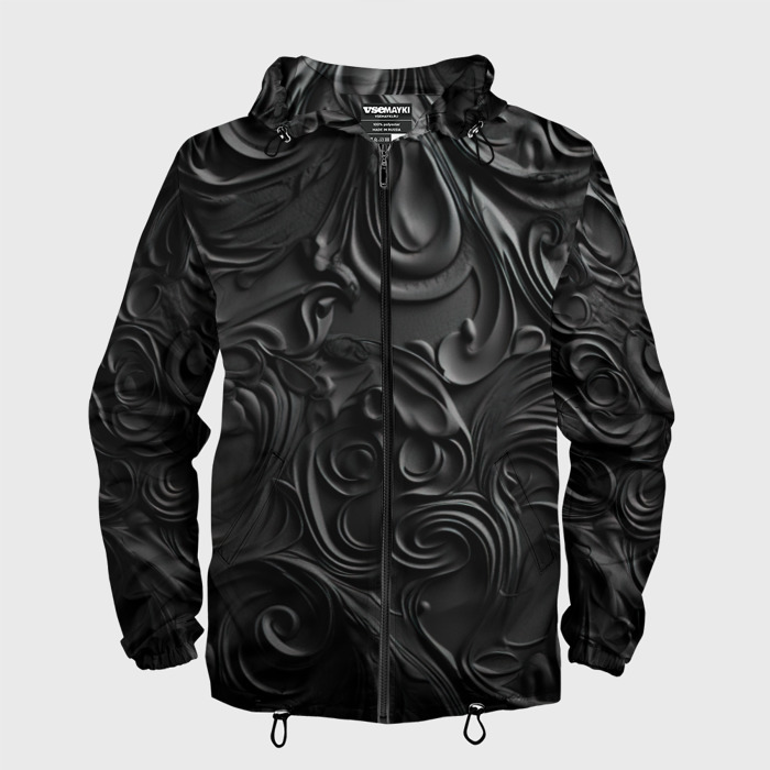 Мужская ветровка 3D Черная текстура из кожи с узорами фото