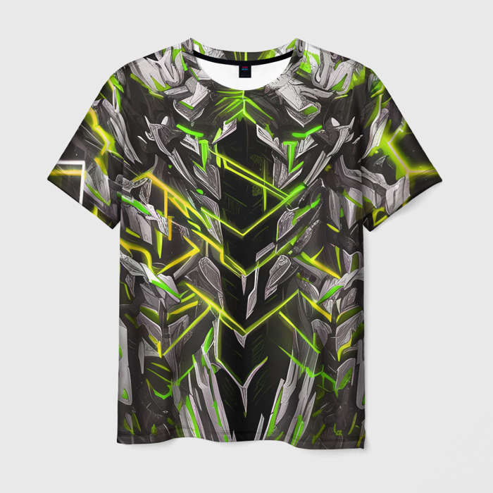 Мужская футболка 3D Киберпанк линии зелёные фото