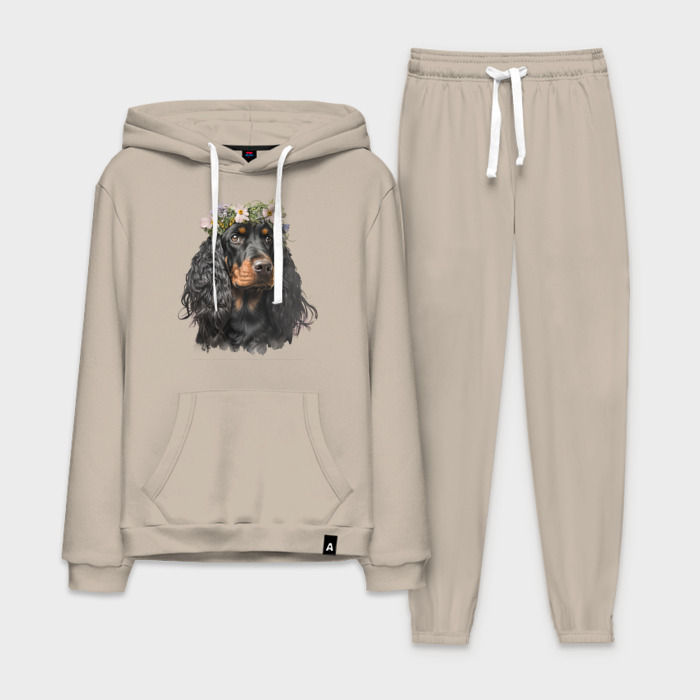 Мужской костюм хлопок с толстовкой Шотландский сеттер с венком из цветов фото