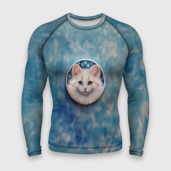 Мужской рашгард 3D Мордочка белой кошки фото
