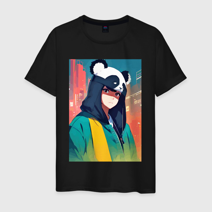 Мужская футболка хлопок Девчонка панда   аниме фото