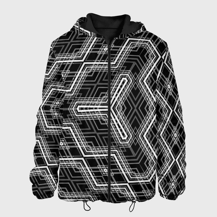 Мужская куртка 3D Черно белый ассеметричный узор фото