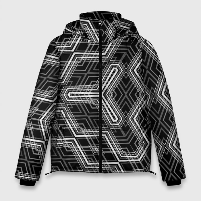 Мужская зимняя куртка 3D Черно белый ассеметричный узор фото