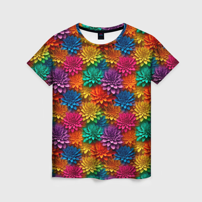 Женская футболка 3D Объемные разноцветные   цветочки фото