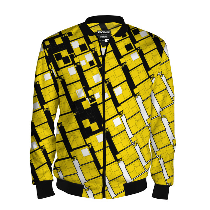 Мужской бомбер 3D Киберпанк квадраты жёлтые фото