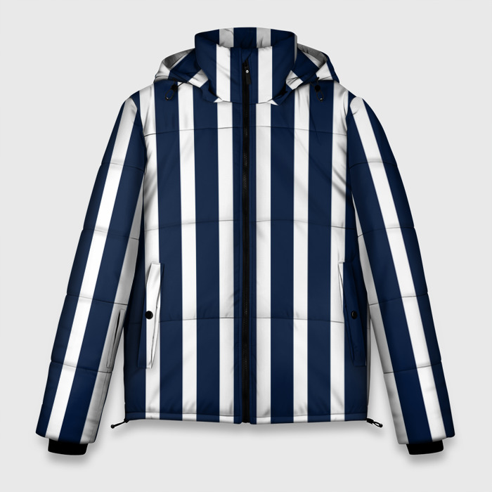 Мужская зимняя куртка 3D Полосы тёмно синие морской фото