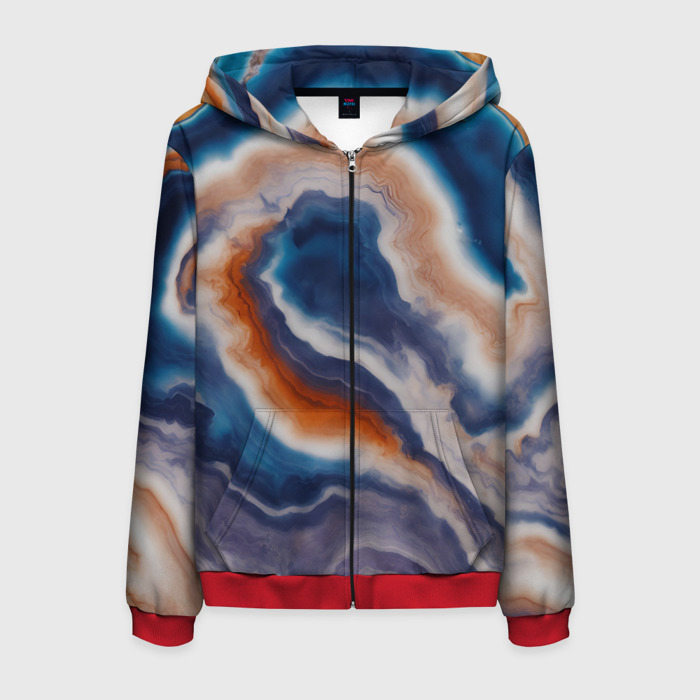 Мужская толстовка 3D на молнии текстура агата сине оранжевая фото