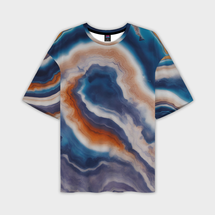 Мужская футболка oversize 3D текстура агата сине оранжевая фото