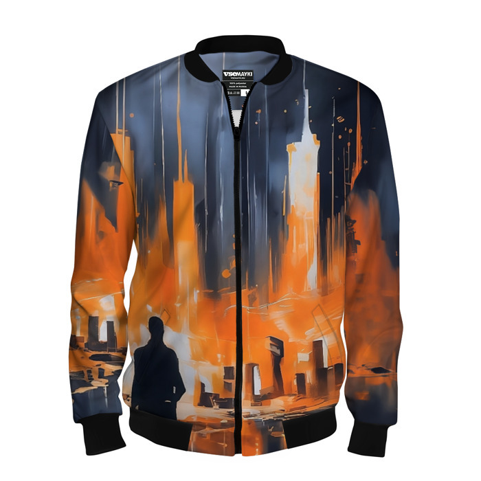 Мужской бомбер 3D Мегаполис с силуэтом человека фото