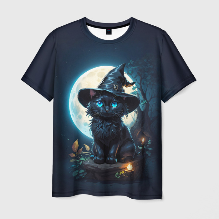 Мужская футболка 3D Кот ведьмы   Хэллоуин фото