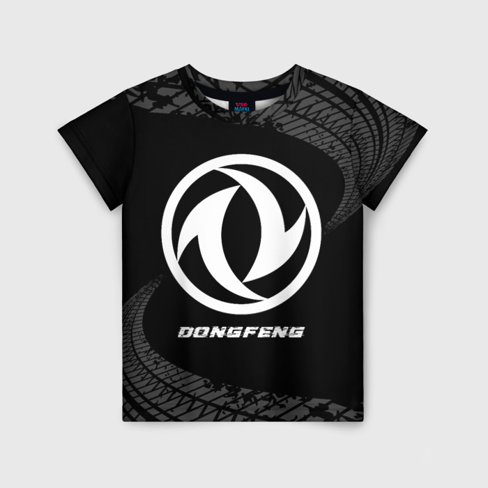 Детская футболка 3D Dongfeng speed на темном фоне со следами шин фото
