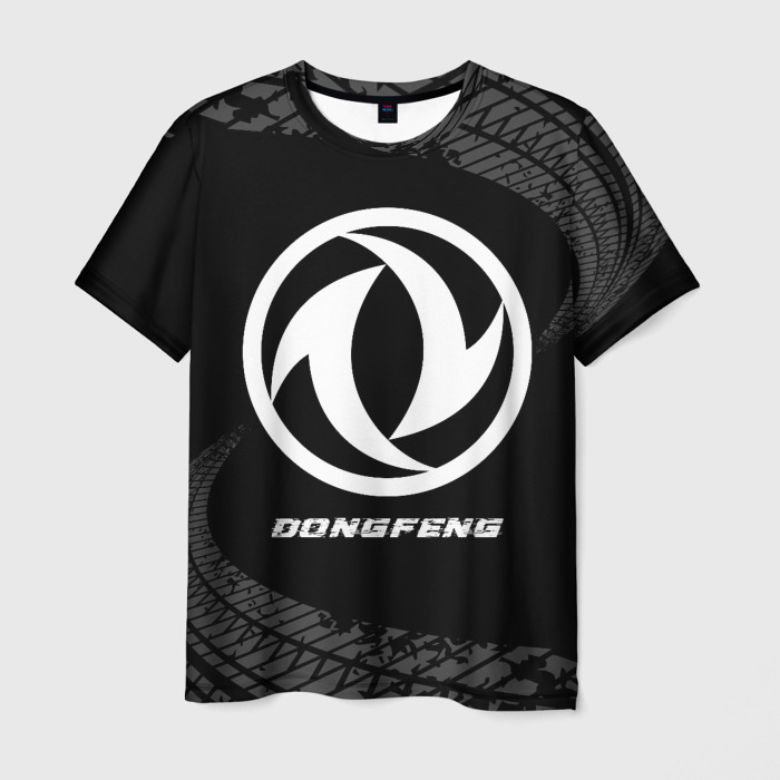 Мужская футболка 3D Dongfeng speed на темном фоне со следами шин фото