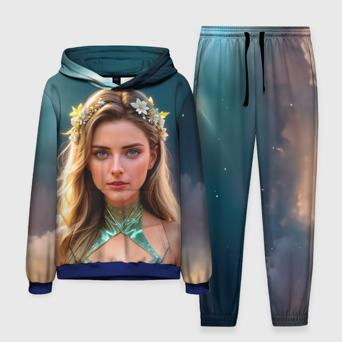 Мужской костюм с толстовкой 3D Девушка блондинка на фоне облаков фото