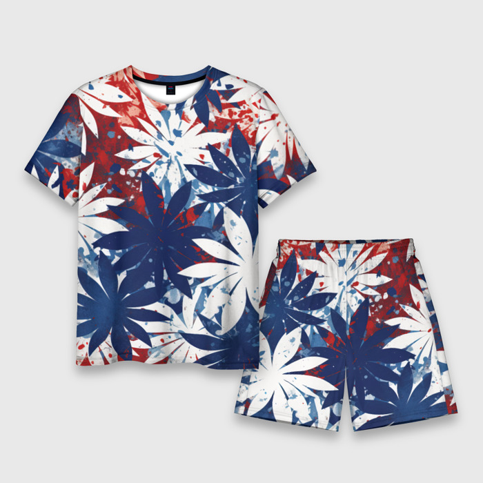 Мужской костюм с шортами 3D Цветы в цветах флага РФ фото