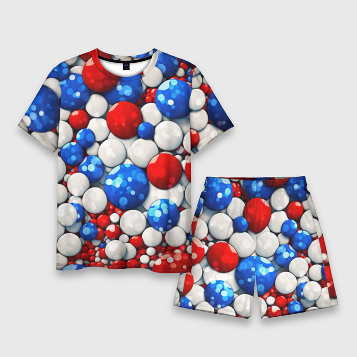 Мужской костюм с шортами 3D Шарики в цветах флага РФ фото