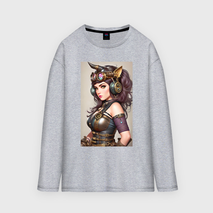 Мужской лонгслив oversize хлопок Девушка носорог   стимпанк фото