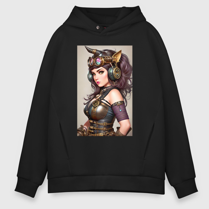 Мужское худи Oversize хлопок Девушка носорог   стимпанк фото