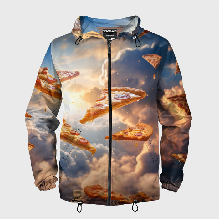 Мужская ветровка 3D Пицца парит в небе фото