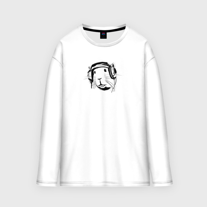 Мужской лонгслив oversize хлопок свинка в наушниках фото