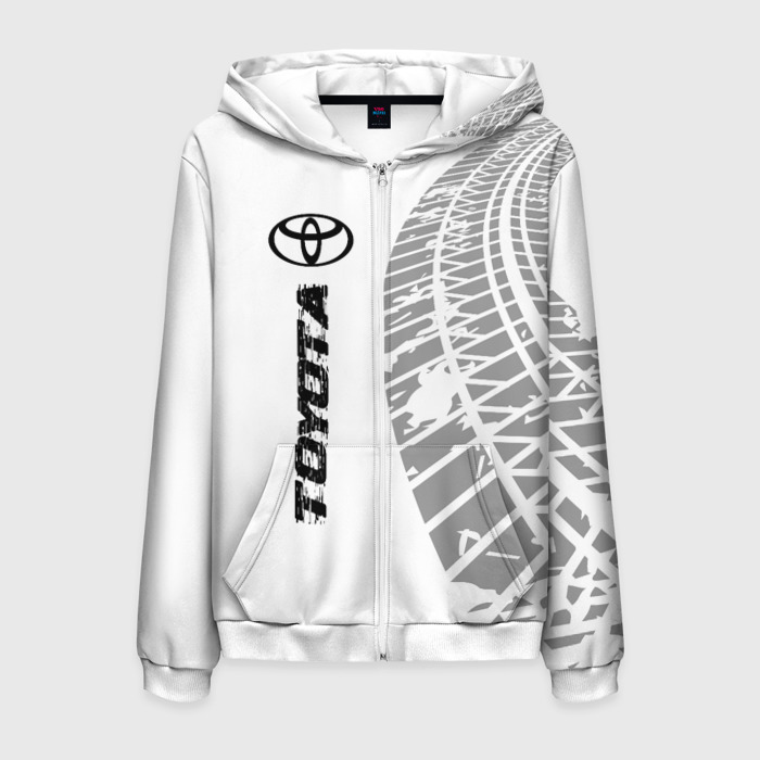 Мужская толстовка 3D на молнии Toyota speed на светлом фоне со следами шин: по вертикали фото