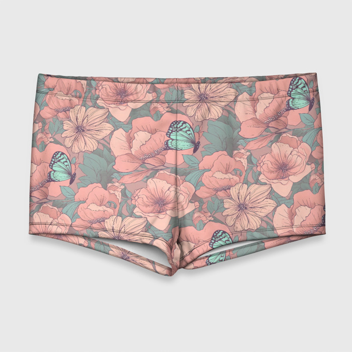 Мужские купальные плавки 3D Паттерн с бабочками и цветами фото