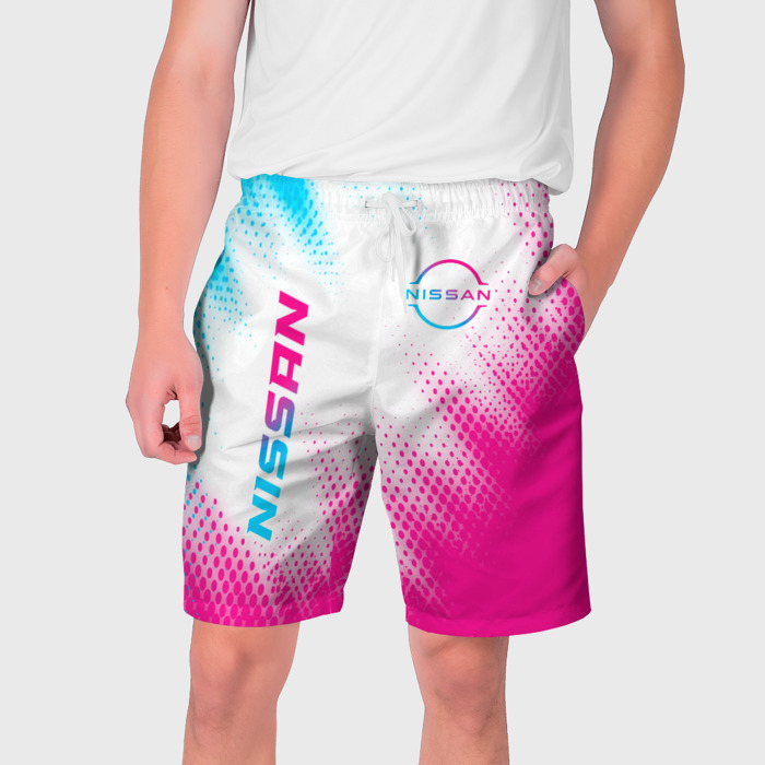 Мужские шорты 3D Nissan neon gradient style: надпись, символ фото