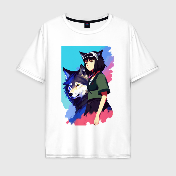 Мужская футболка хлопок Oversize Девчонка со своим другом волком   аниме фото