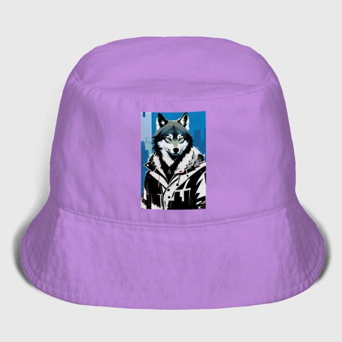 Мужская панама хлопок Волк в мегаполисе   нейросеть фото
