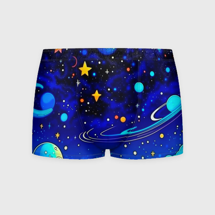 Мужские трусы 3D Мультяшный космос темно синий фото