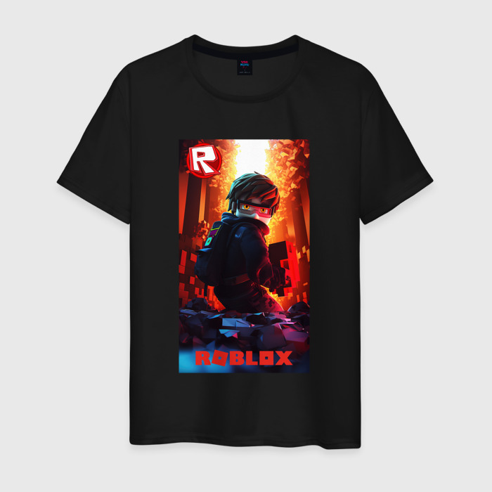 Мужская футболка хлопок Roblox fire background фото