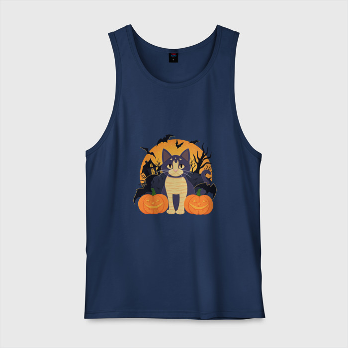 Мужская майка хлопок Кот на хэллоуине фото