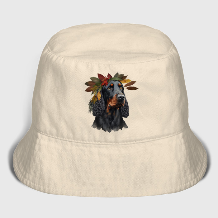Мужская панама хлопок Шотландский сеттер с венком из осенних листьев фото