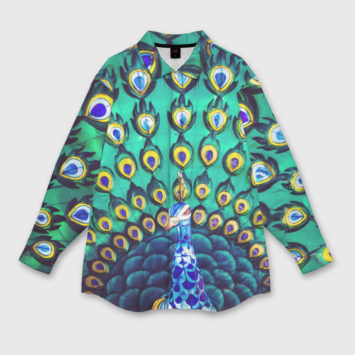 Мужская рубашка oversize 3D Павлин во всей красе фото