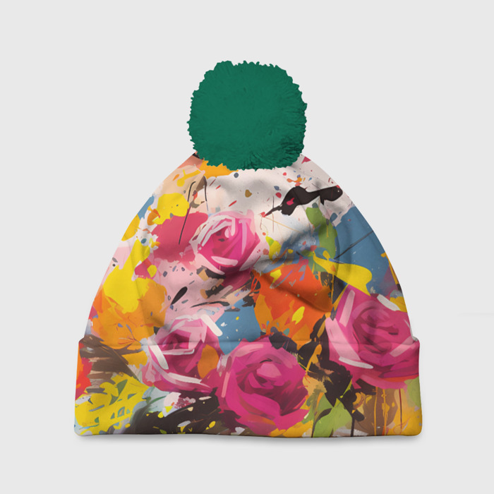 Шапка 3D c помпоном Цветочный портрет фото