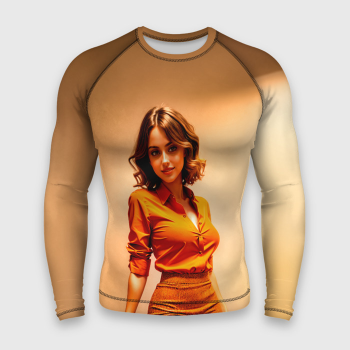 Мужской рашгард 3D Девушка в оранжевой блузке и юбке фото