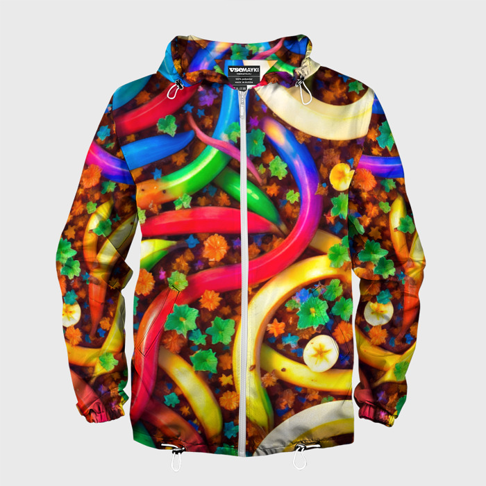 Мужская ветровка 3D Разноцветные бананы на шоколадной подложке фото