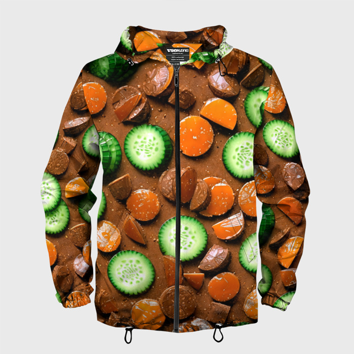 Мужская ветровка 3D Огуречные дольки в шоколаде фото