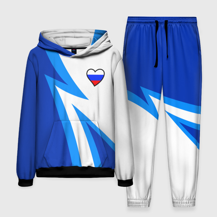 Мужской костюм с толстовкой 3D Флаг России в сердечке   синий фото