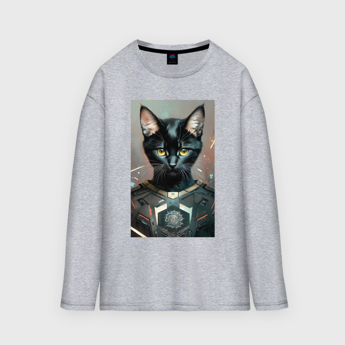 Мужской лонгслив oversize хлопок Крутой котяра   киберпанк фото