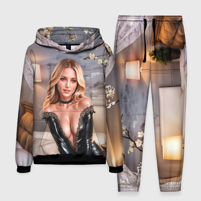 Мужской костюм с толстовкой 3D Девушка блондинка в чёрном платье фото