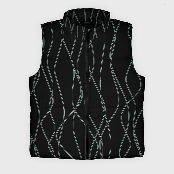 Мужской жилет утепленный 3D Чёрный с кривыми линиями фото