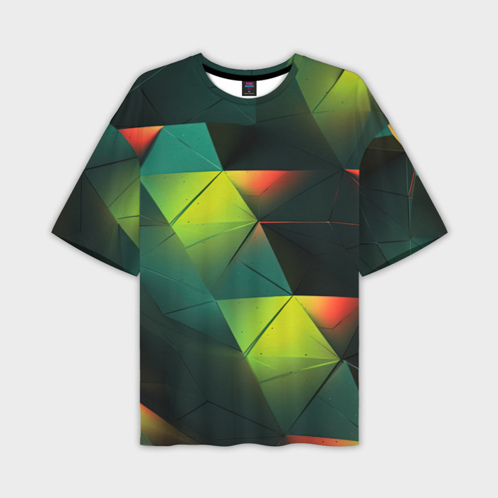 Мужская футболка oversize 3D Геометрические зеленые фигуры фото
