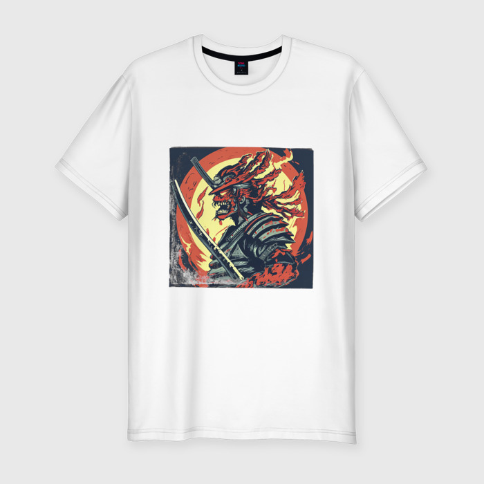 Мужская футболка хлопок Slim Огненный самурай зомби фото